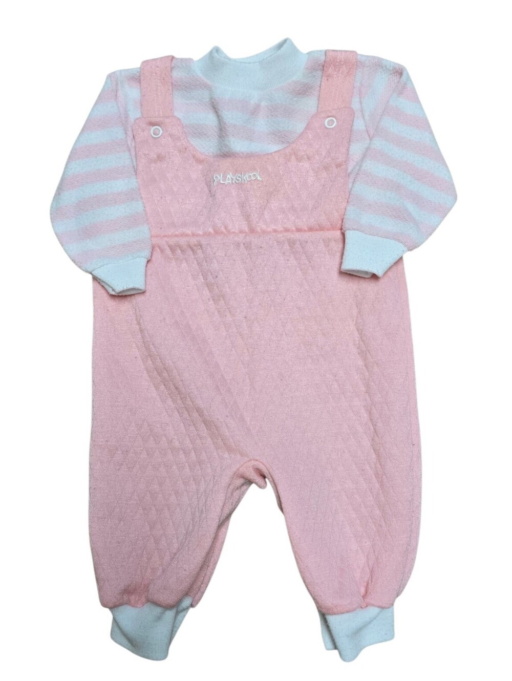 Vintage 80s Playskool Play J’s Newborn Baby Girl Pink Striped Romper Overalls